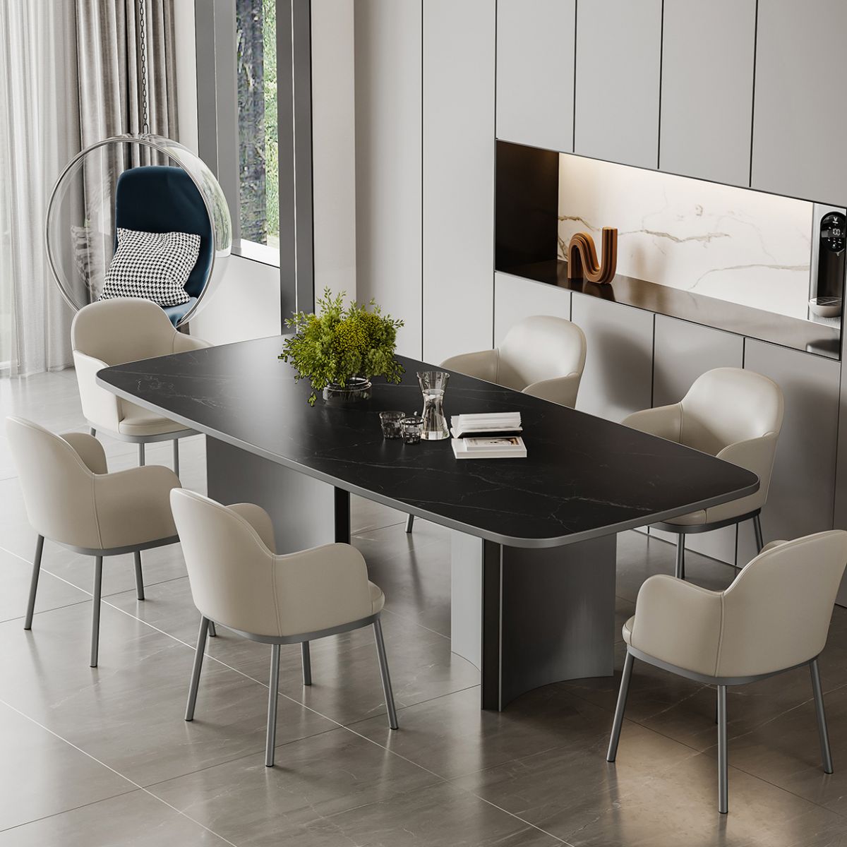 Black and Silver Dinner Room Kitchen Table Contemporary Dining Table