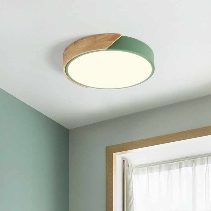 Round Shape LED Ceiling Lamp Macaroon Modern Style Iron 1 Light Flush Mount for Bedroom