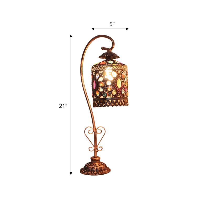 Mesa de cobre de metal Luz Cilíndrica 1 Lámpara de parada de noche bohemia para sala de estar