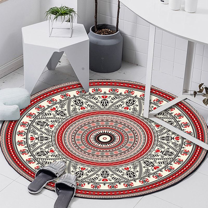 Art Deco Moroccan Rug Multi-Colored Mandala Rug Pet Friendly Machine Washable Anti-Slip Rug for Bedroom