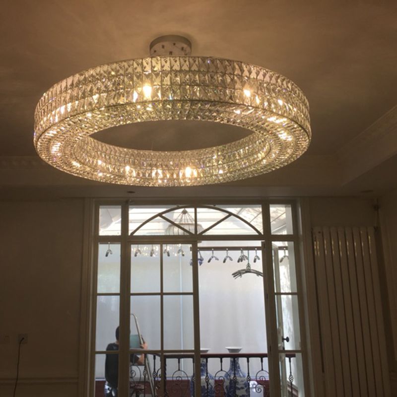 Lampadario circolare di cristalli leggeri di lusso moderno per soggiorno per soggiorno