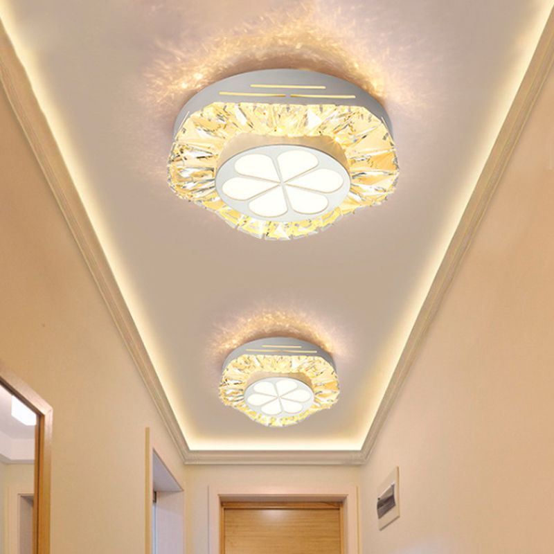 LED Bloom Acrylic Flush Mounted Ceiling Light Contemporary White Finish Clear Crystal Flushmount