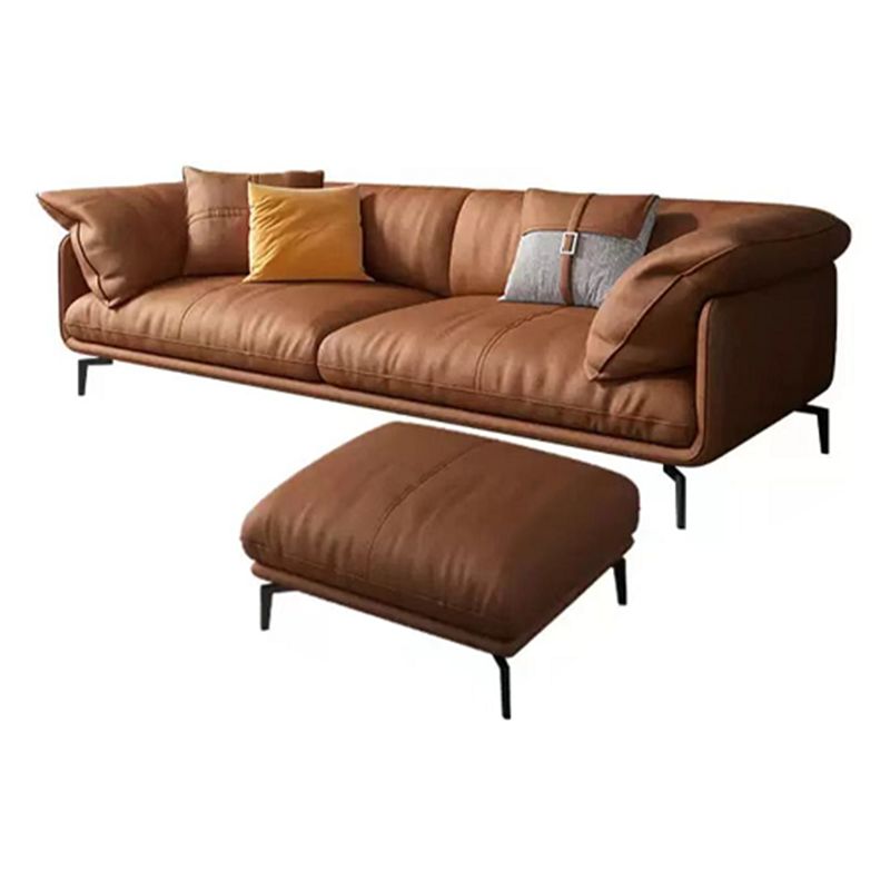 Tan Faux Leather Straight Arm Sofa/Sectional with Wear-Resisting and Stain-Resistant