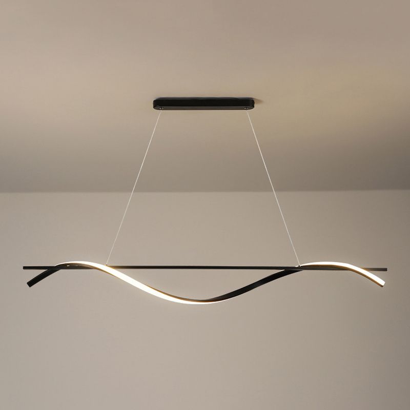 Metal Linear Pendant Light Kit Modern 1 Light Island Lights in Black