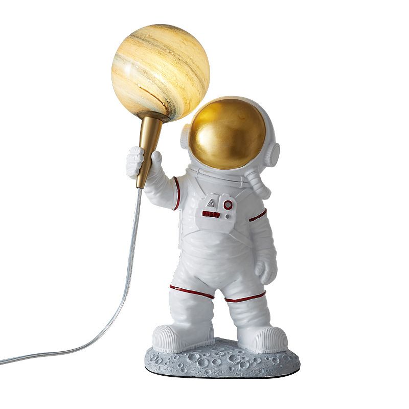 Childrens 1-Light Night Lamp Spaceman and Planet Table Light with Glass Shade
