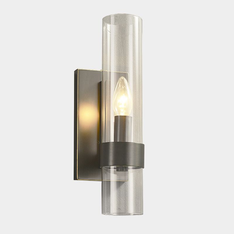 Cylinder Shape Glass Wall Light Industrial Style 1 Light Wall Light Sconce