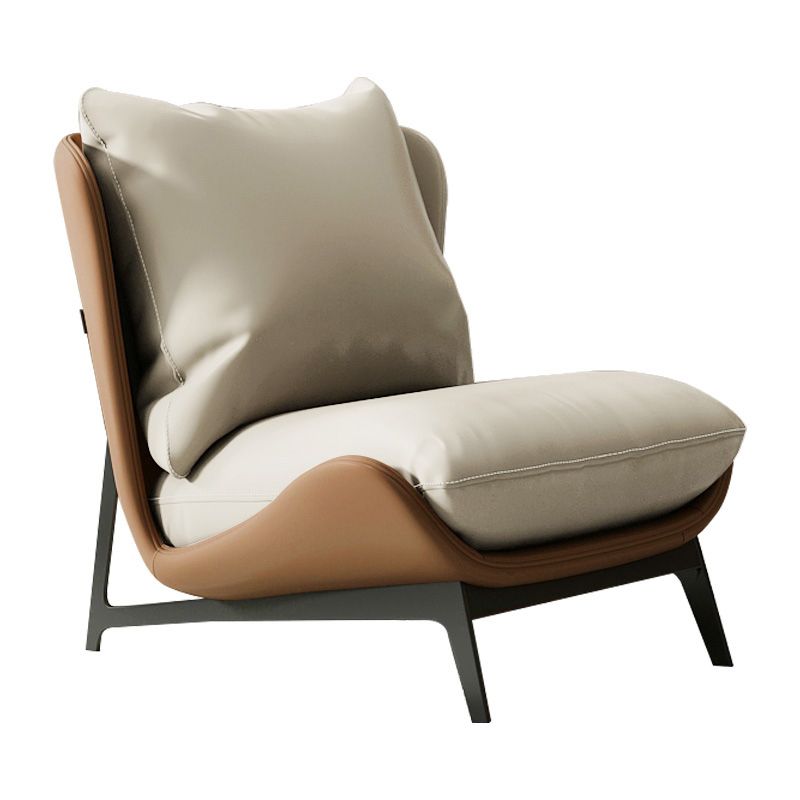 Contemporary Slipper Accent Chair, Faux Leather Accent Chair with Removable Cushions