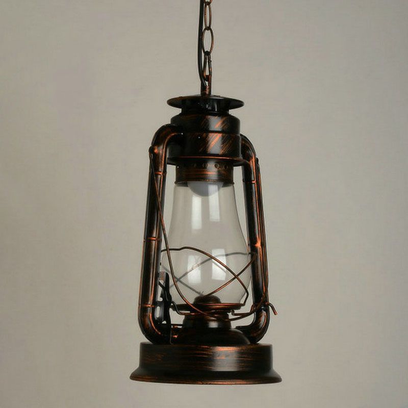 Nautical Kerosene Lantern Pendant Light Single-Bulb Clear Glass Hanging Lamp for Corridor