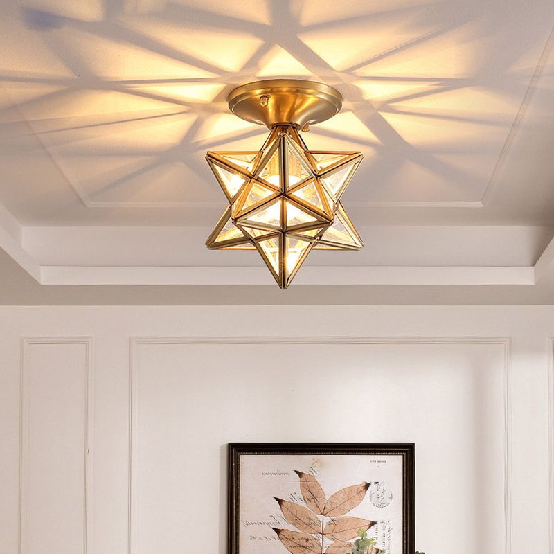 Glazen messing inbouw in koloniale retrostijl koperen sterplafondarmatuur voor gang