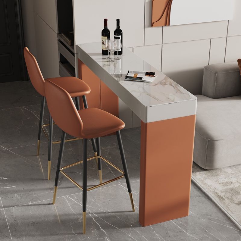 Contemporary Armless Counter Height Stools with Footrest in Orange