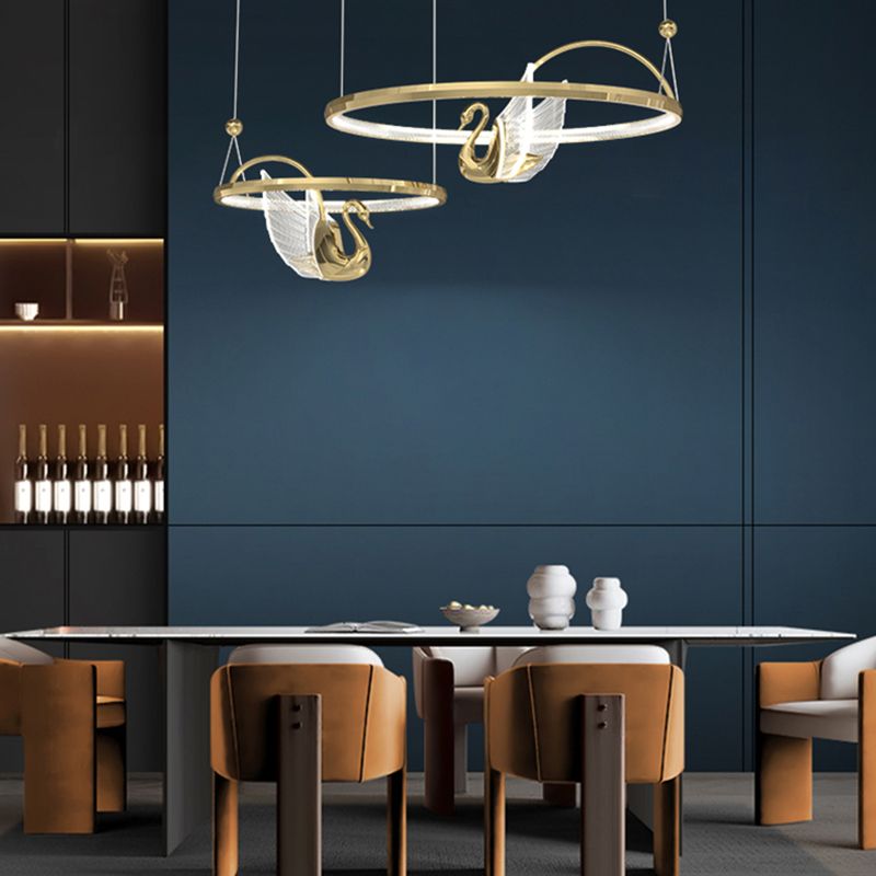 Gold Swan Suspension Light Minimalist Metal LED Chandelier for Living Room