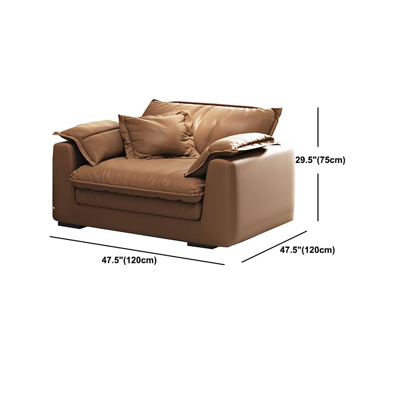 Glam Style Sofa Bed with Sponge Upholstery Filled Orange Faux Leather Sofa