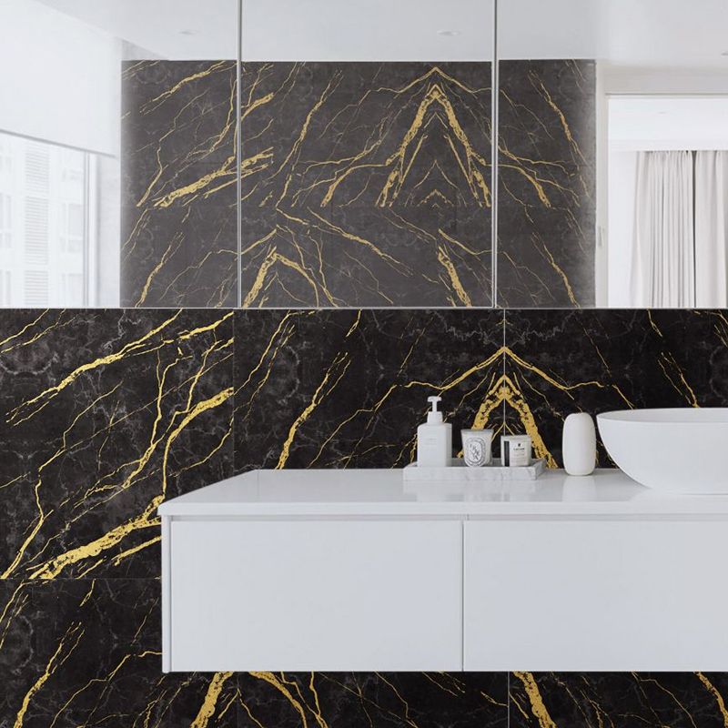 Marble Wallpaper Panels Self-Adhesive Modern Washroom Wall Decor in Black, 12' x 12"