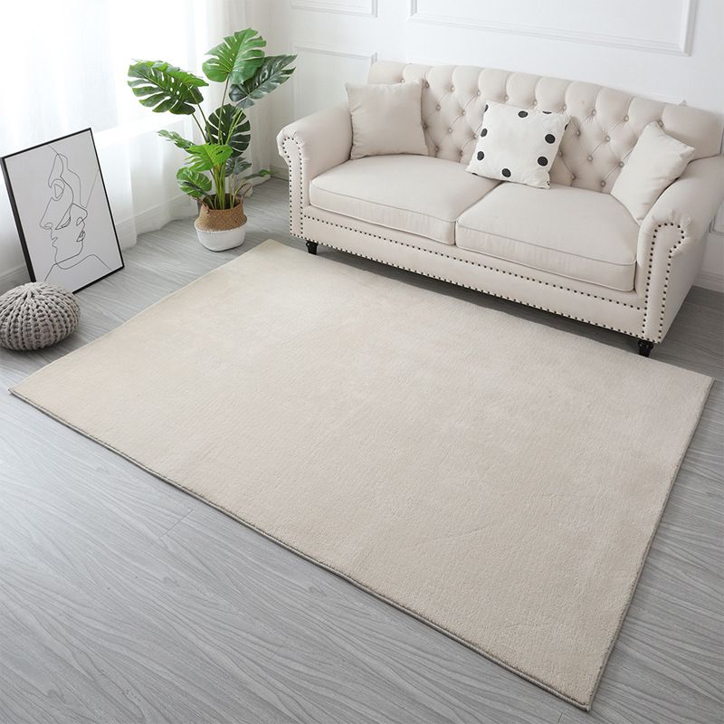 Apricot Simple Rug Polyester Pure Color Rug Non-Slip Backing Rug for Living Room