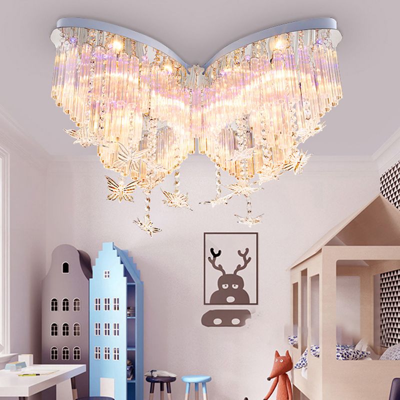 Plafonnier papillon scintillant, plafonnier romantique en cristal clair pour la maternelle