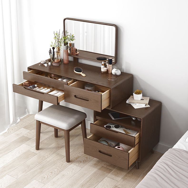 Solid Wood Makeup Vanity Desk Storage Box Makeup Vanity Set with Drawer