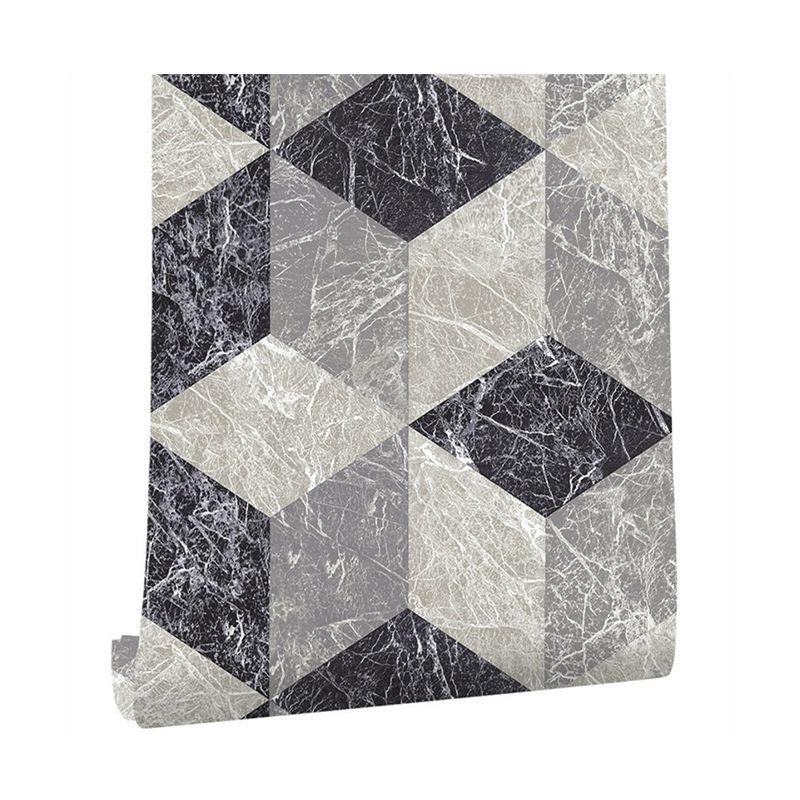 Modern Marble Wallpaper Grey Geometric Wall Art for Dining Room, Moisture Resistant
