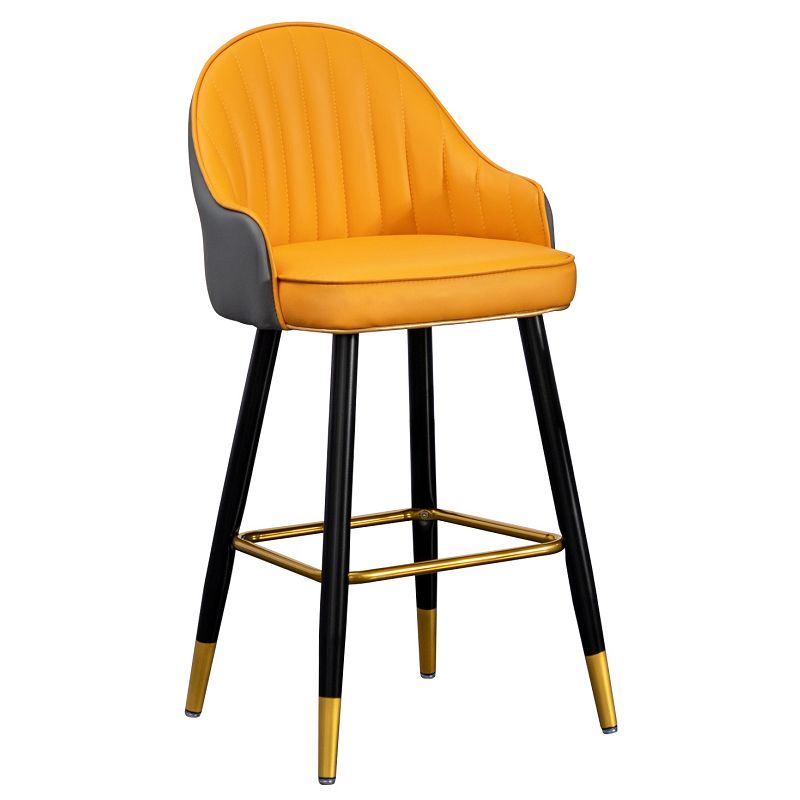 Modern Armless Backrest Counter Stool Iron Living Room Bar Stool with Leather Cushion