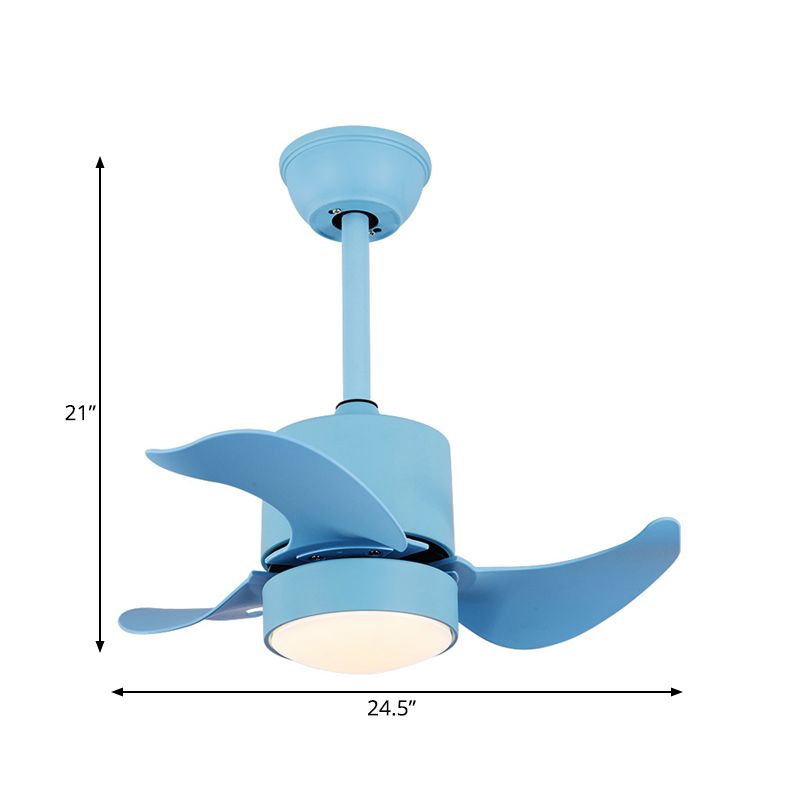 Blue Cylinder Semi Flush Lighting Modernisme Kit de lampe à fans suspendue en métal LED avec 3 lames, 24,5 "de large
