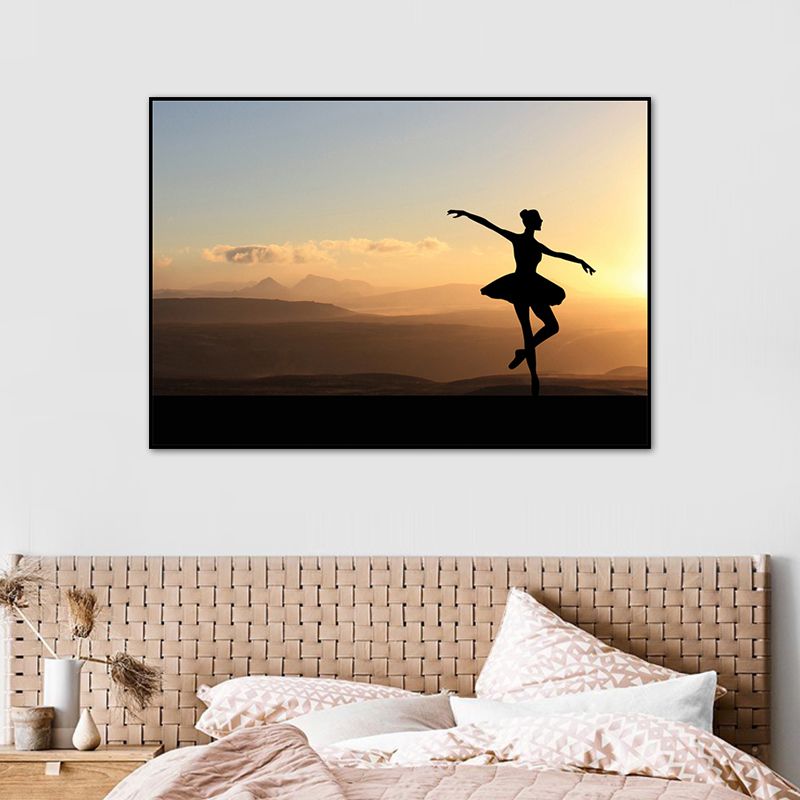 Beautiful Photo Sunset Ballerina Canvas Wall Art for Girls Bedroom, Pastel Color
