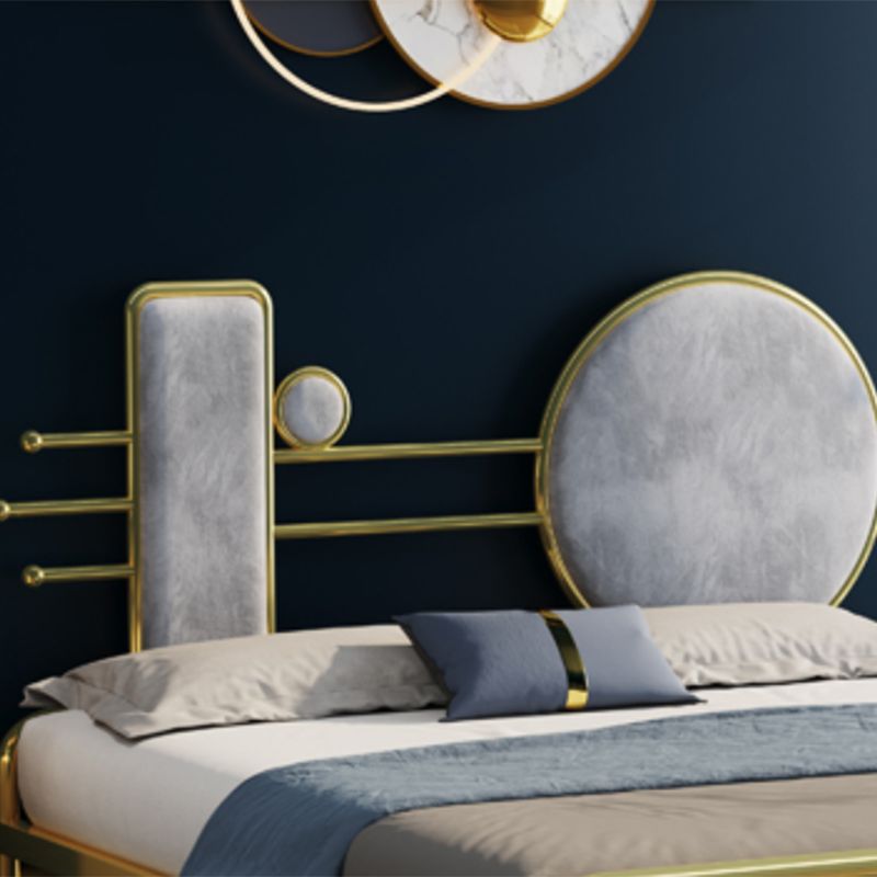 Glam Open-Frame Bed with Velvet Open-Frame Headboard and Metal Legs Bed