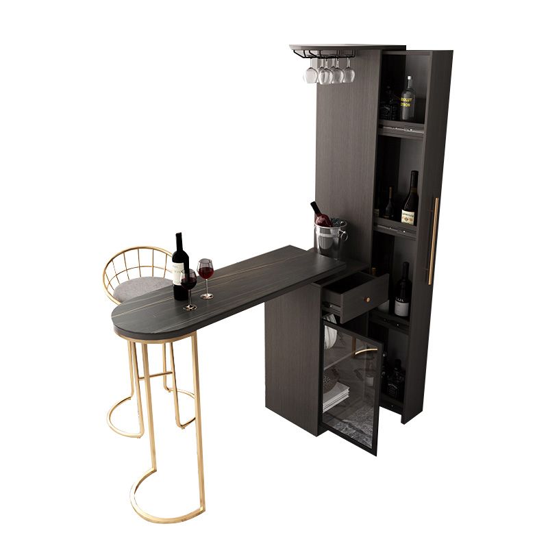 Glam Wood Counter Table 2/3 Pieces Bar Table Set with Wine Racks for Living Room