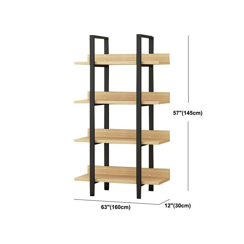 Contemporary Metal and Wooden Bookshelf Open Shelf Bookcase with Shelves