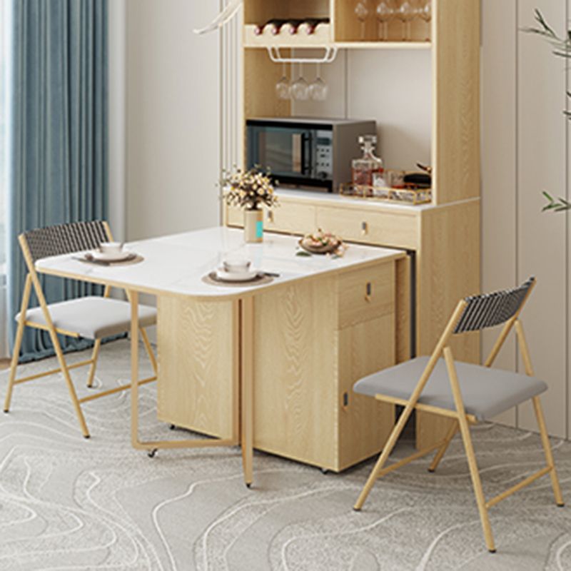 Folding Dining Table Set 1/3/5/7 Pcs Stone Top Dining Table with Upholstered Chairs