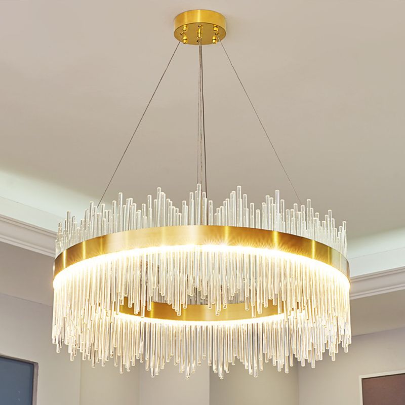 Mid-Century Modern Clear Crystal Down Lighting Pendant Round LED Suspension Lamp for Dining Table