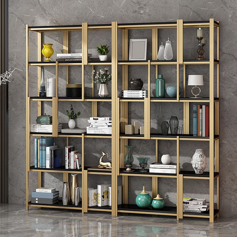 Modern Style Bookcase Gold Frame Metal Open Back Bookshelf for Home Office