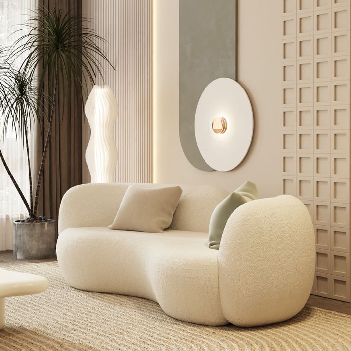 Scandinavian Seating Fabric Living Room White Tuxedo Arm Cushions Curved Sofa