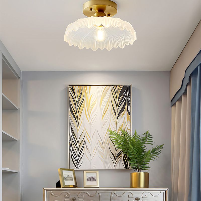Golden Single Flush Mount Lighting Modernism Glass Shaded Ceiling Light