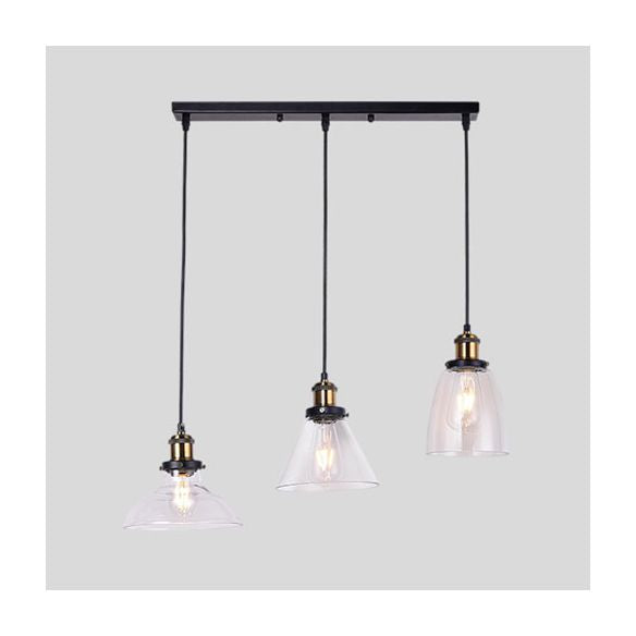 3-Light Round/Barn/Admix Multiple Lamp Pendant Industrial Style Brass Clear Glass Hanging Light Kit