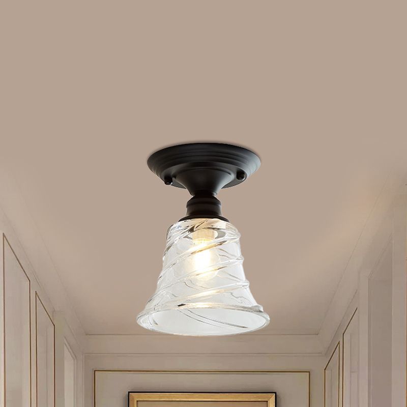 Luminaire semi-encastré à une lumière ondulée/large évasée, luminaire industriel en verre texturé transparent noir