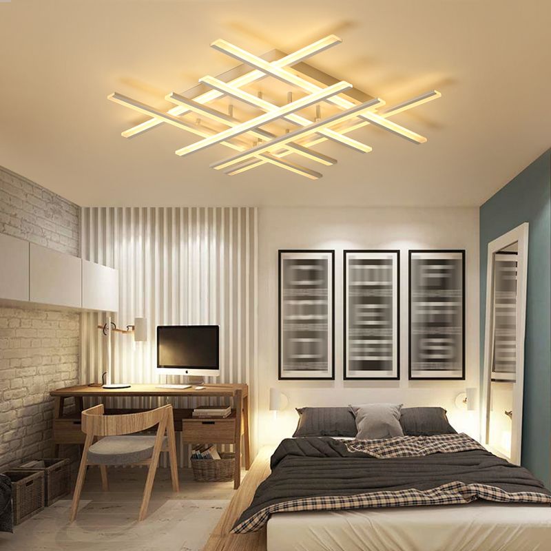 Plafonnier LED en forme de ligne, montage encastré en fer moderne pour chambre à coucher et salon