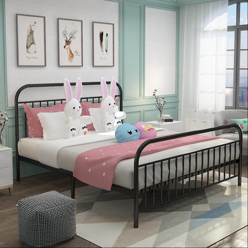 Modern Style Metal Frame Standard Bed with Open-Frame Headboard