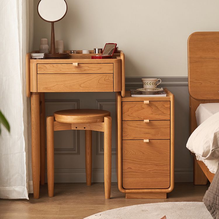 30.7" Wide Cherry Vanity Desk and Stool with Storage Drawers
