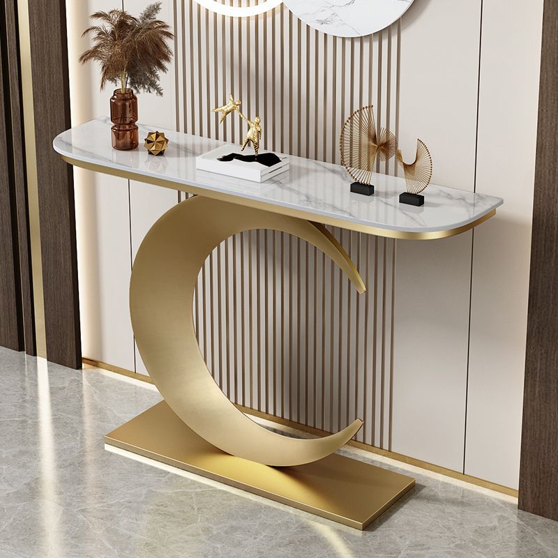 31.5-inch Tall Stone Console Table Stain Resistant Accent Table with Shelf