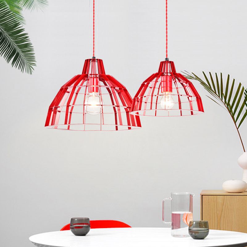 Red Dome Shade Drop Light 1 Bulbe Modern Metal Metal Caged suspendu suspendu pour le restaurant