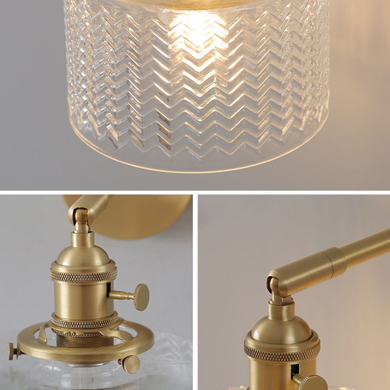 Brass Industrial Wall Light Adjustable Sconce Light for Bedroom Hotel in Glass Shade