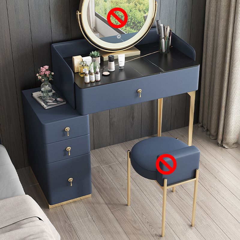 Stone Top Vanity and Stool Dressing Table Faux Leather Make-up Vanity