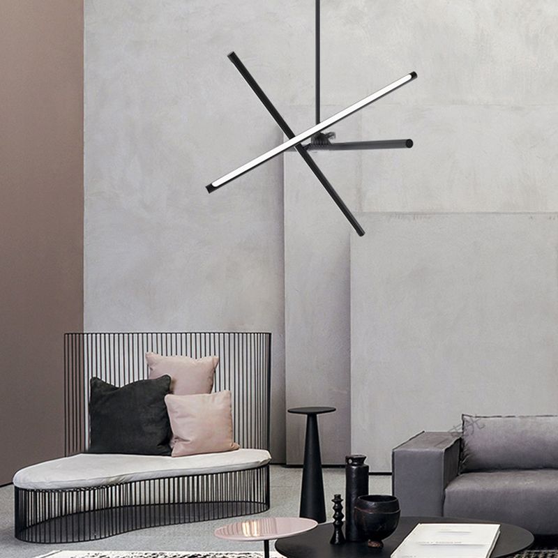 3-Light Black Hanging Light Minimalism Style Linear Shape Metal Chandelier Light