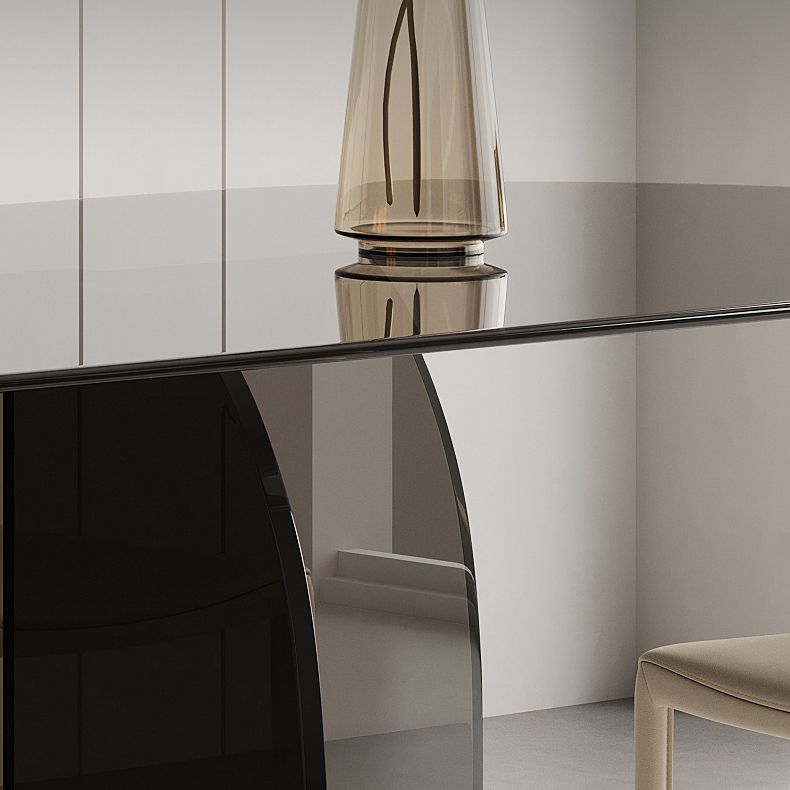 Modern Transparent Gray Glass Desktop Ellipse Dining Table for Dining Room