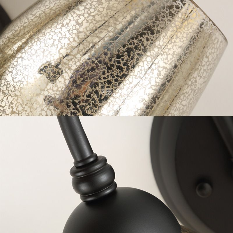 1/2-Light Wall Sconce Lighting Curved Arm Crackled Mercury Glass Industrial Bedroom Light Fixture in Black