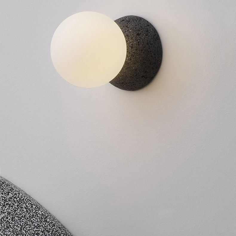 1-Light Round Wall Sconce Modern Simple Style Glass Wall Lighting in Black