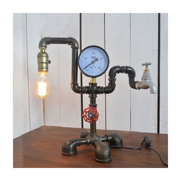 1 lampe de table à steampunk de tête avec ampoule exposée de style rustique Black Metal Light pour le salon