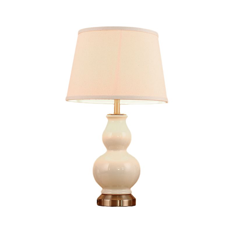 Curved Task Light Modern Ceramic 1 Bulb Pink/White Nightstand Lamp with Fabric Shade, 13"/16" Wide