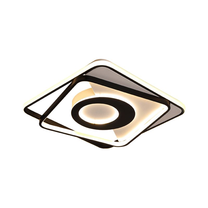 Zwart-wit vierkante inbouw hedendaagse metalen led-plafondlamp voor binnen voor slaapkamer, 16"/19,5"/23,5" W