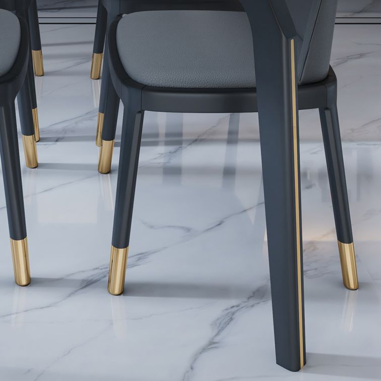 Minimalist Style Traditional Height Dining Set with Fixed Table and 4 Black Legs Base