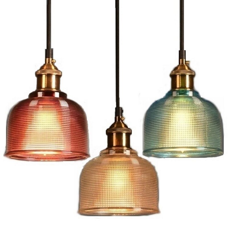 Lattice Glass Bowl Suspension Pendant Loft Style Single-Bulb Bar Ceiling Light in Brass